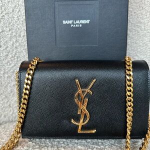 Saint Laurent Kate Small Crossbody Bag  — Black Grain de Poudre & Gold Hardware